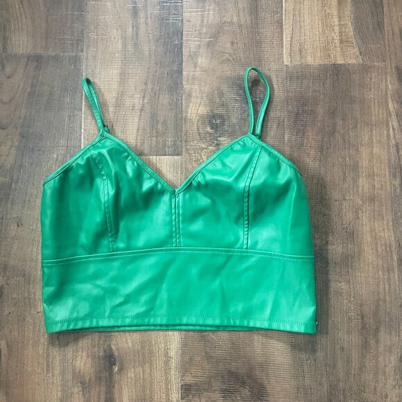 Eesome Faux Leather Crop Top - Kelly Green, Size Large - Picture 3 of 10